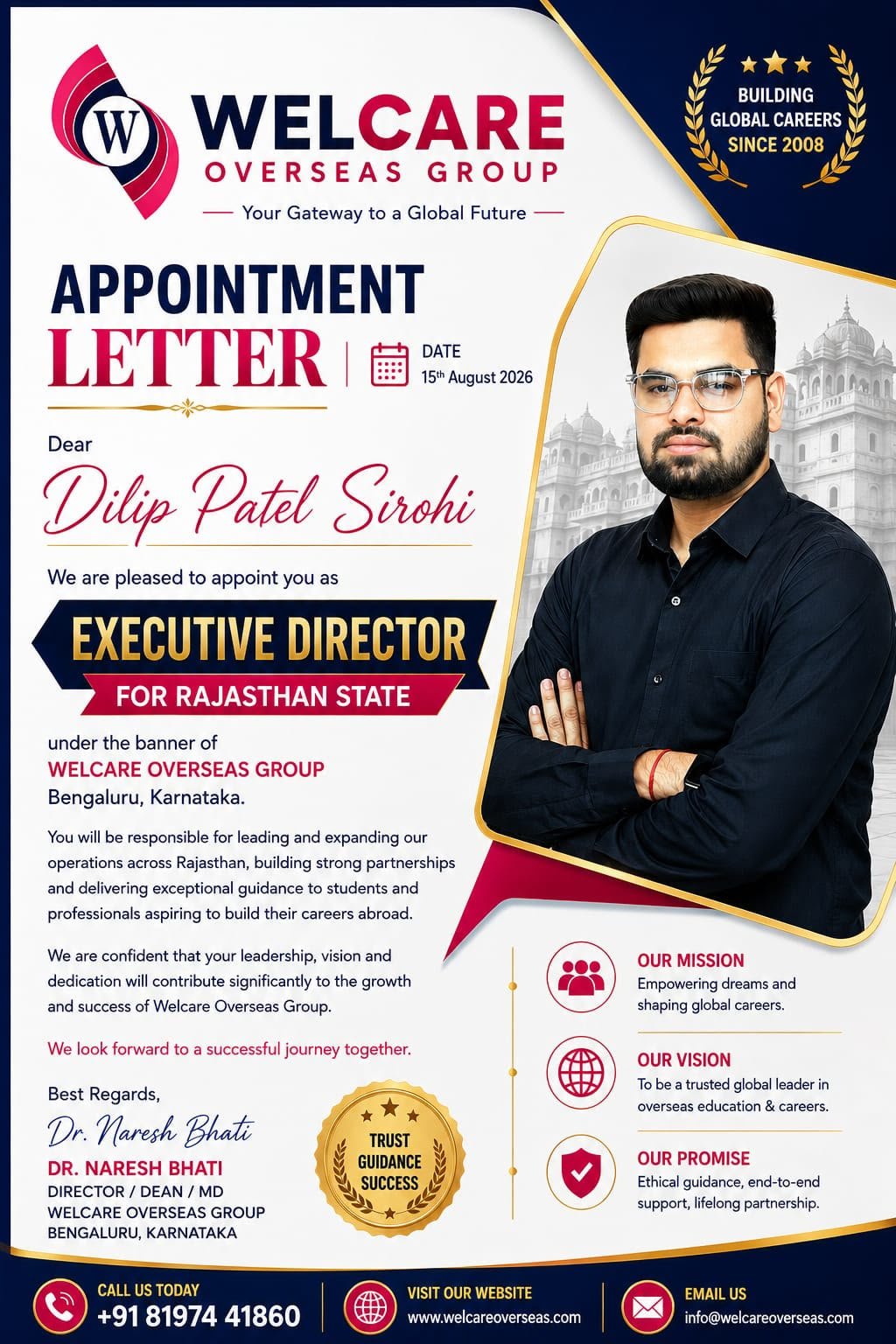 दिलीप पटेल सिरोही बने Welcare Overseas Group के Executive Director – Rajasthan